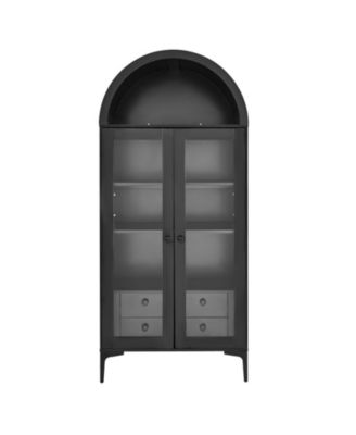 70" Tall Glass Door Cabinet with Adjustable Shelves for Home Storage