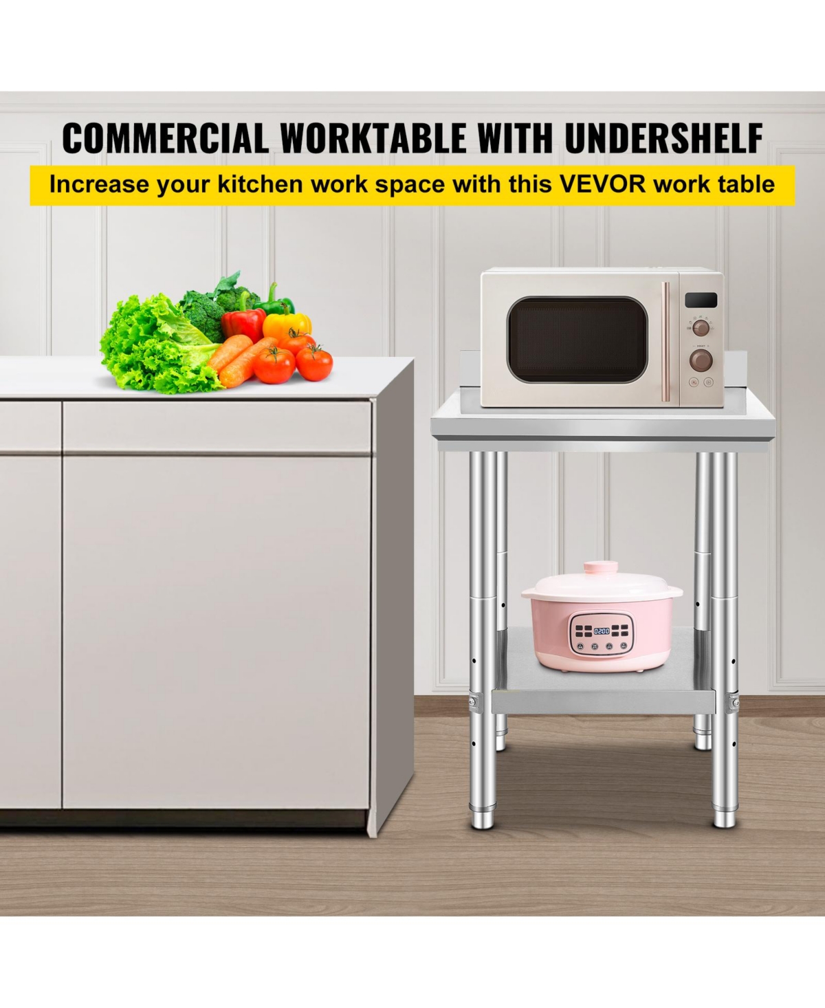 Hongge 24 x 24 in Stainless Steel Prep Table with Adjustable Undershelf