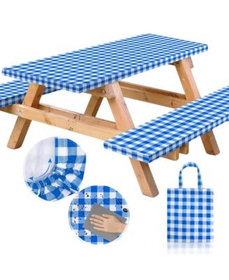 Fitted Picnic Table And Bench Covers Waterproof Windproof Elastic Edges For Outdoor Camping