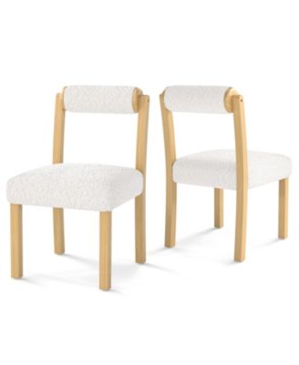 Wooden Dining Chairs Set of 2 with Cylinder Back and Sherpa Seat, 330 lb Each