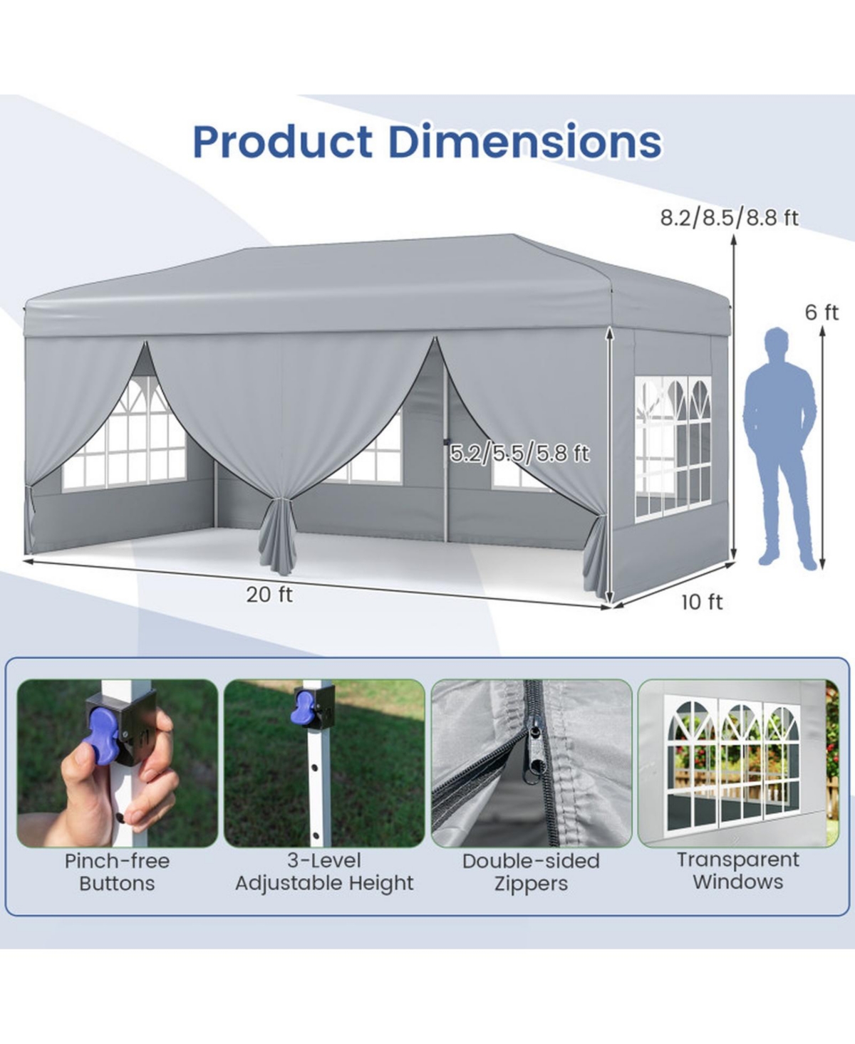 Gouun 10 x 20 Foot Pop-Up Canopy Tent with 6 Sidewalls