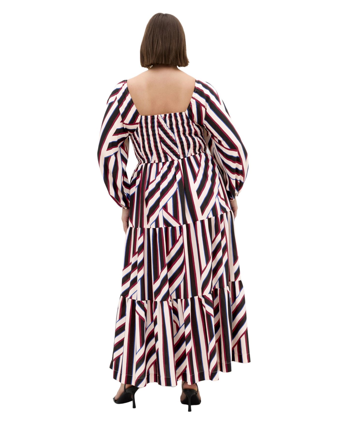 Женское платье CITY CHIC Plus Size Long-Sleeve Stripe Shirred Maxi, цвет: Полосатый — фото 2