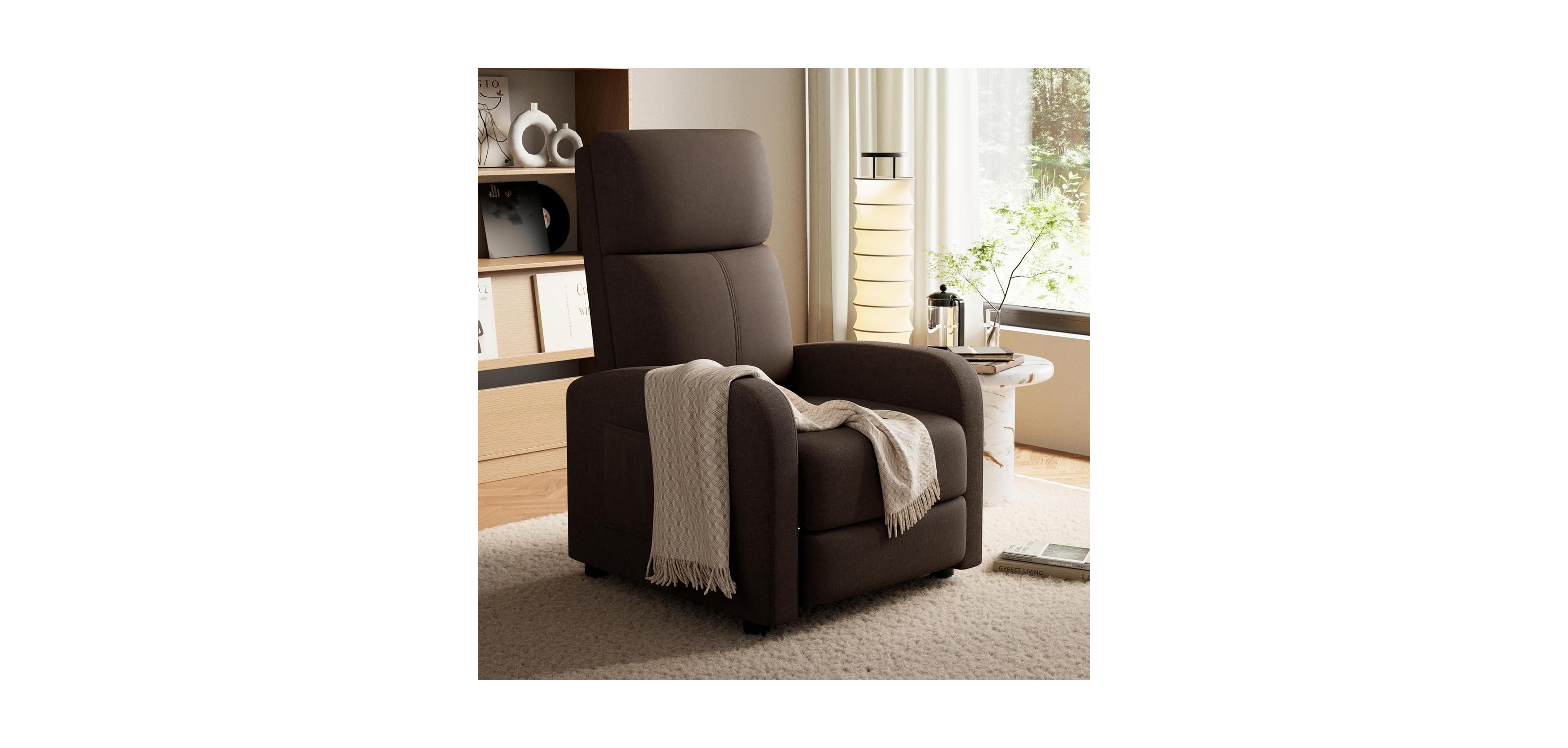 homfan Oversized Manual Recliner with Push-Back, Lumbar Support and Side Pocket, 300 lb Capacity