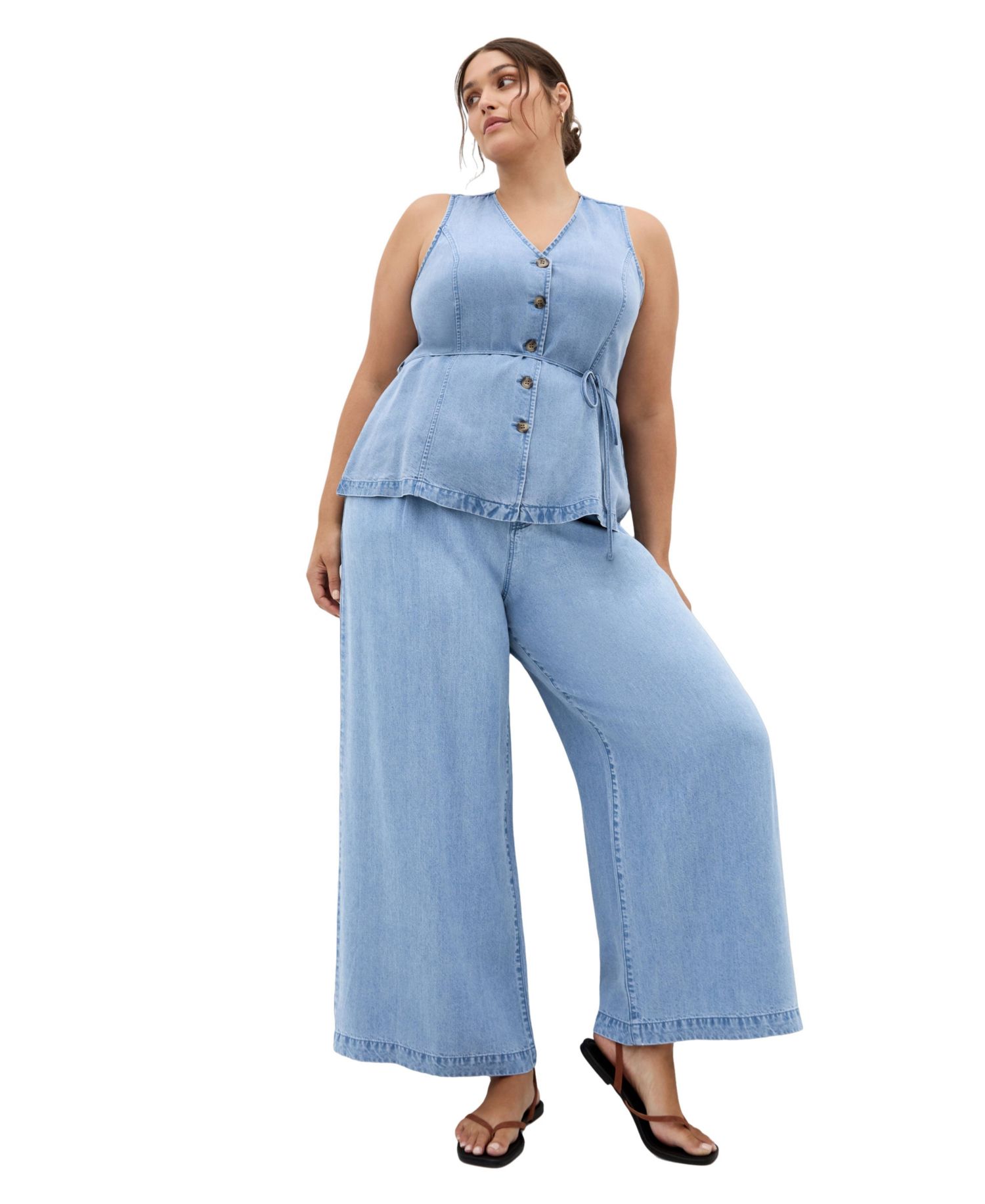 Plus Size Evani Soft Denim Wide Leg Pant