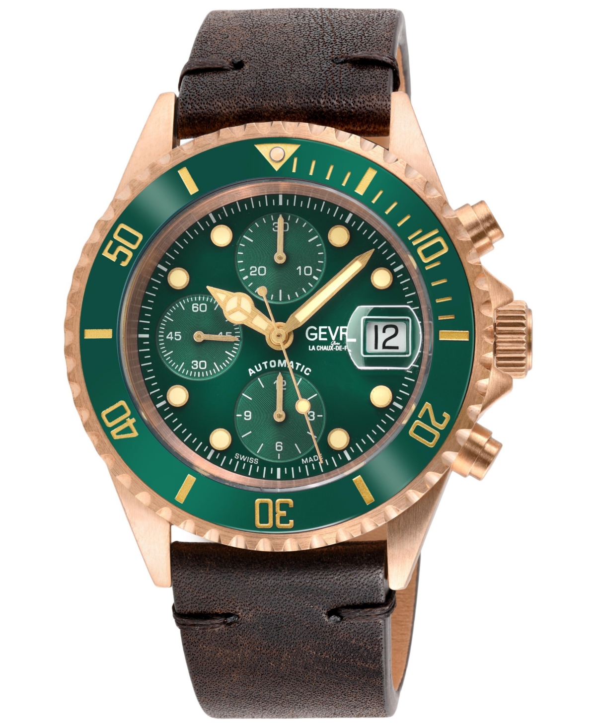 Gevril Men's Swiss Made Wallstreet Swiss Automatic Italian Leather Strap Watch