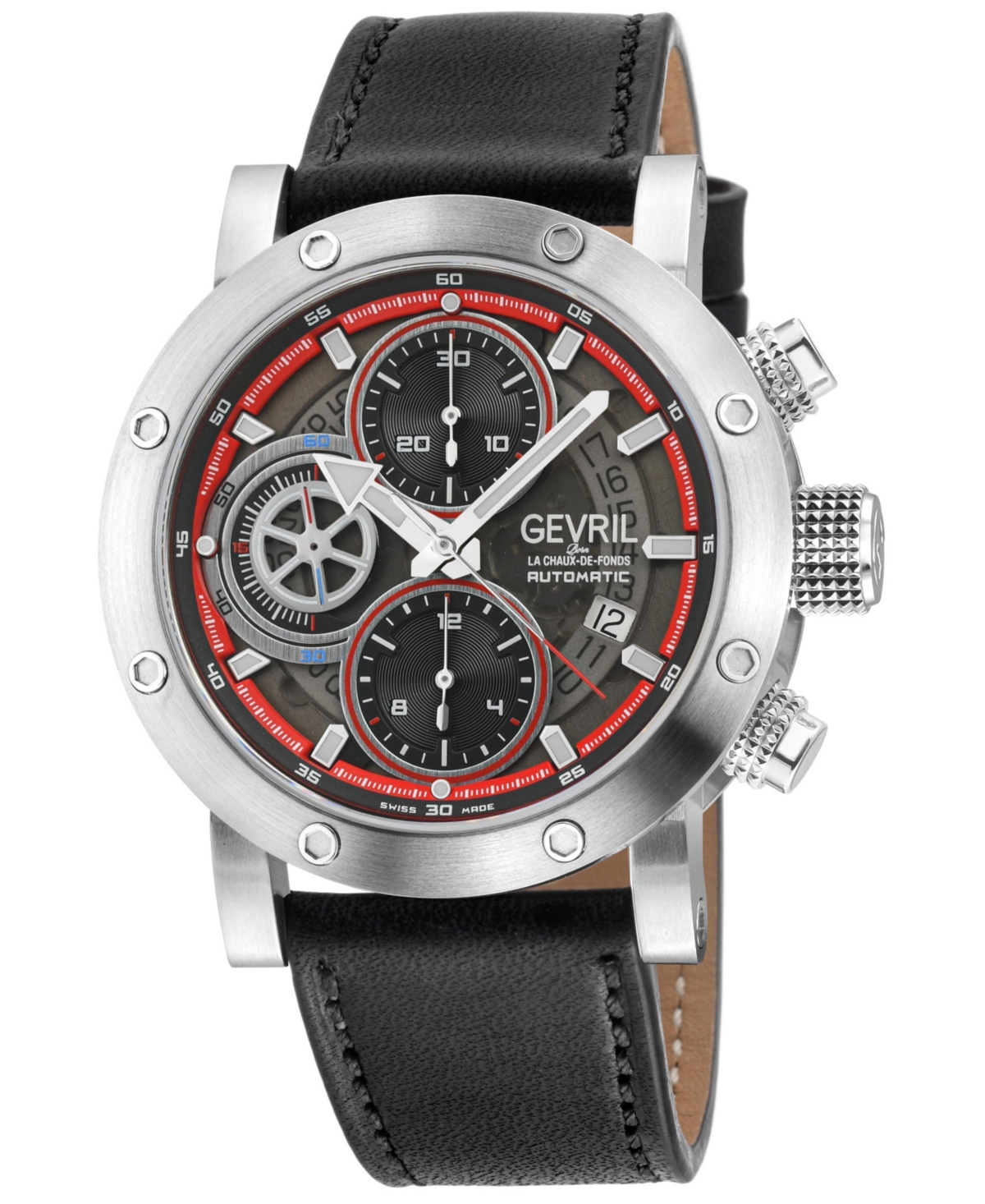 Gevril Men's Swiss Made Flat Iron Swiss Automatic Italian Leather Strap Watch
