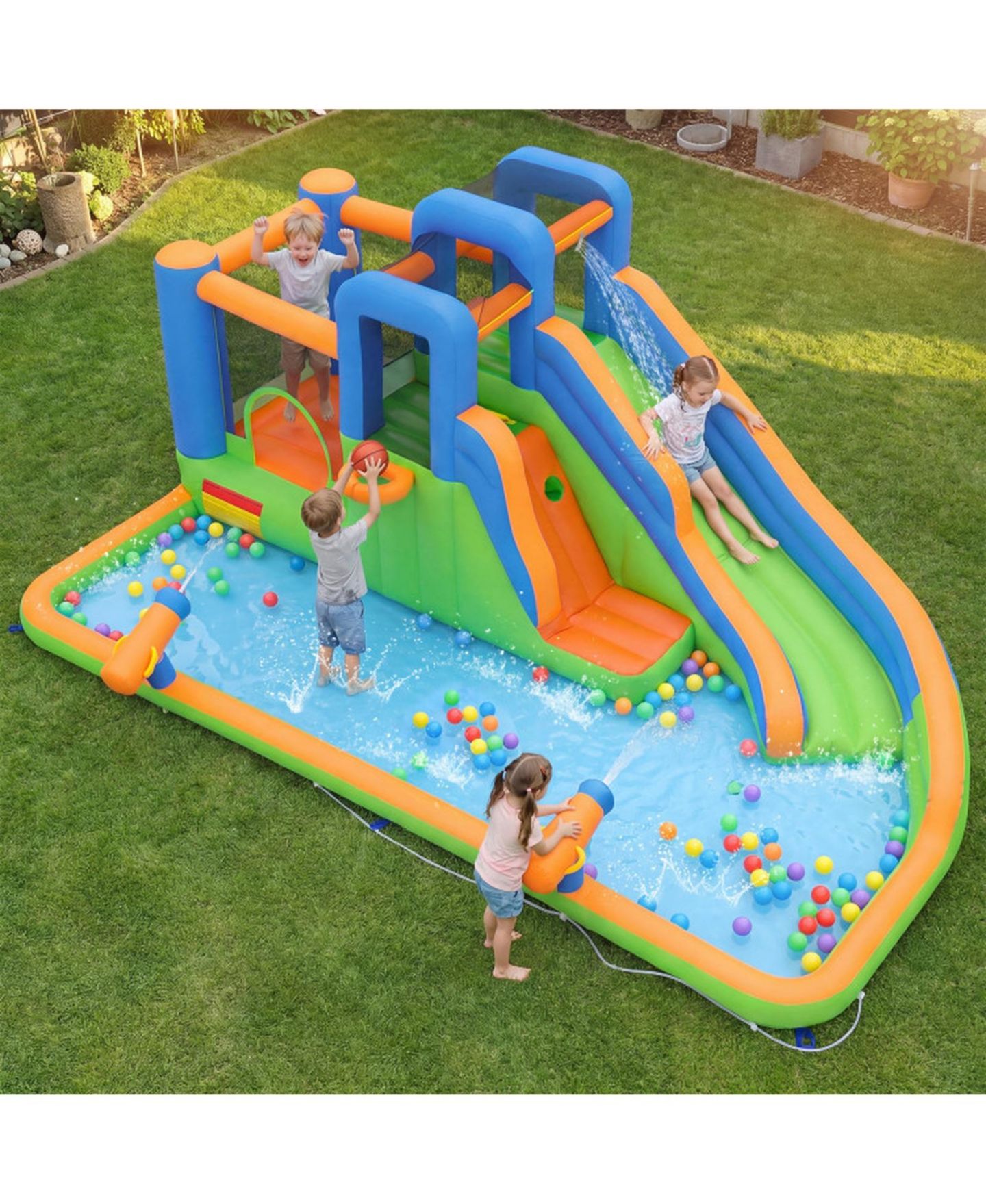 Детская игрушка HONGGE Inflatable Water Slide Bounce House with Splash Pool and 780W Blower Ages 3-12, цвет: Синий — фото 2