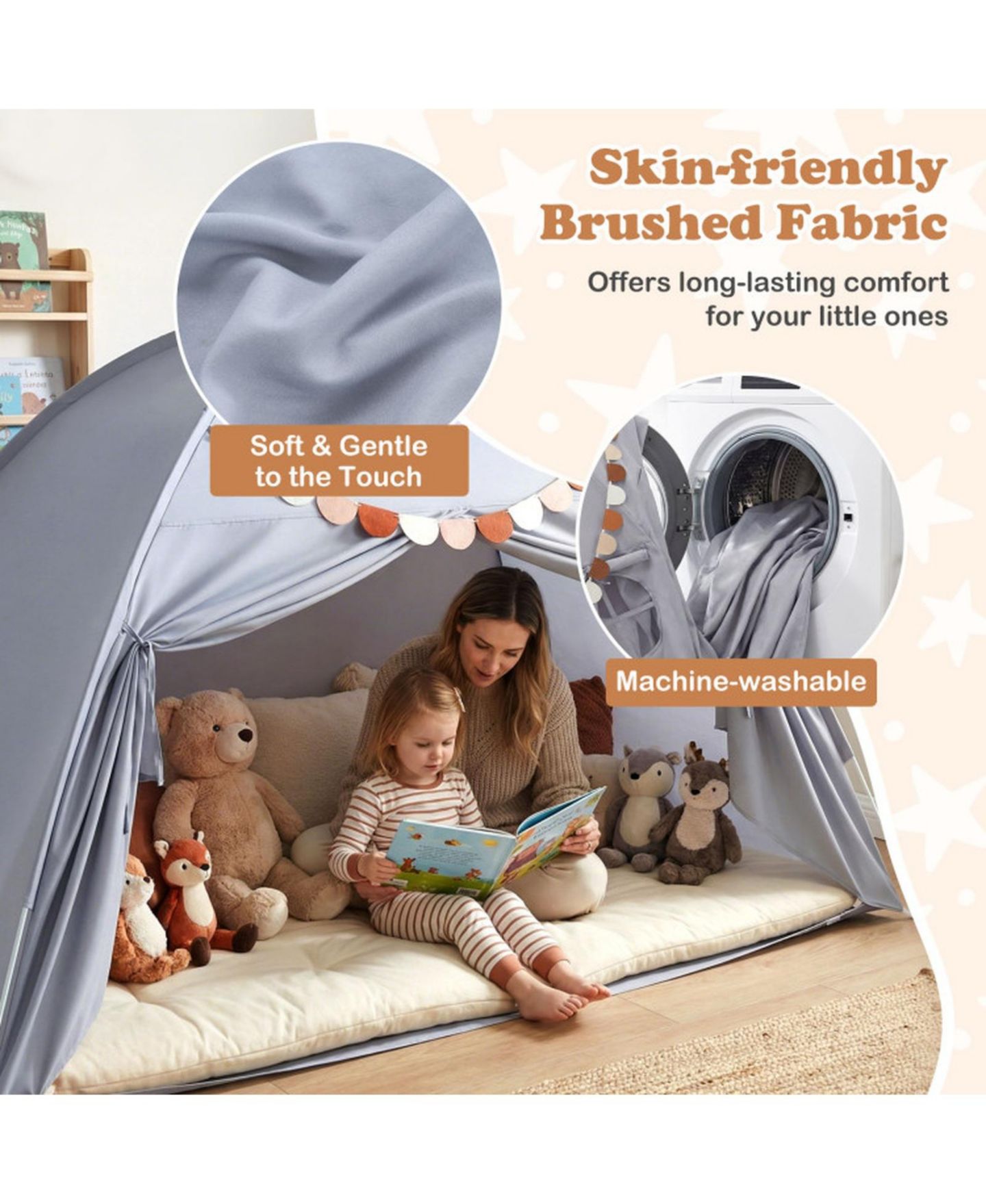 Детская игрушка HONGGE Machine-Washable Indoor Twin-Size Canopy Tent, Ages 3+, цвет: Меланжевый серый — фото 6