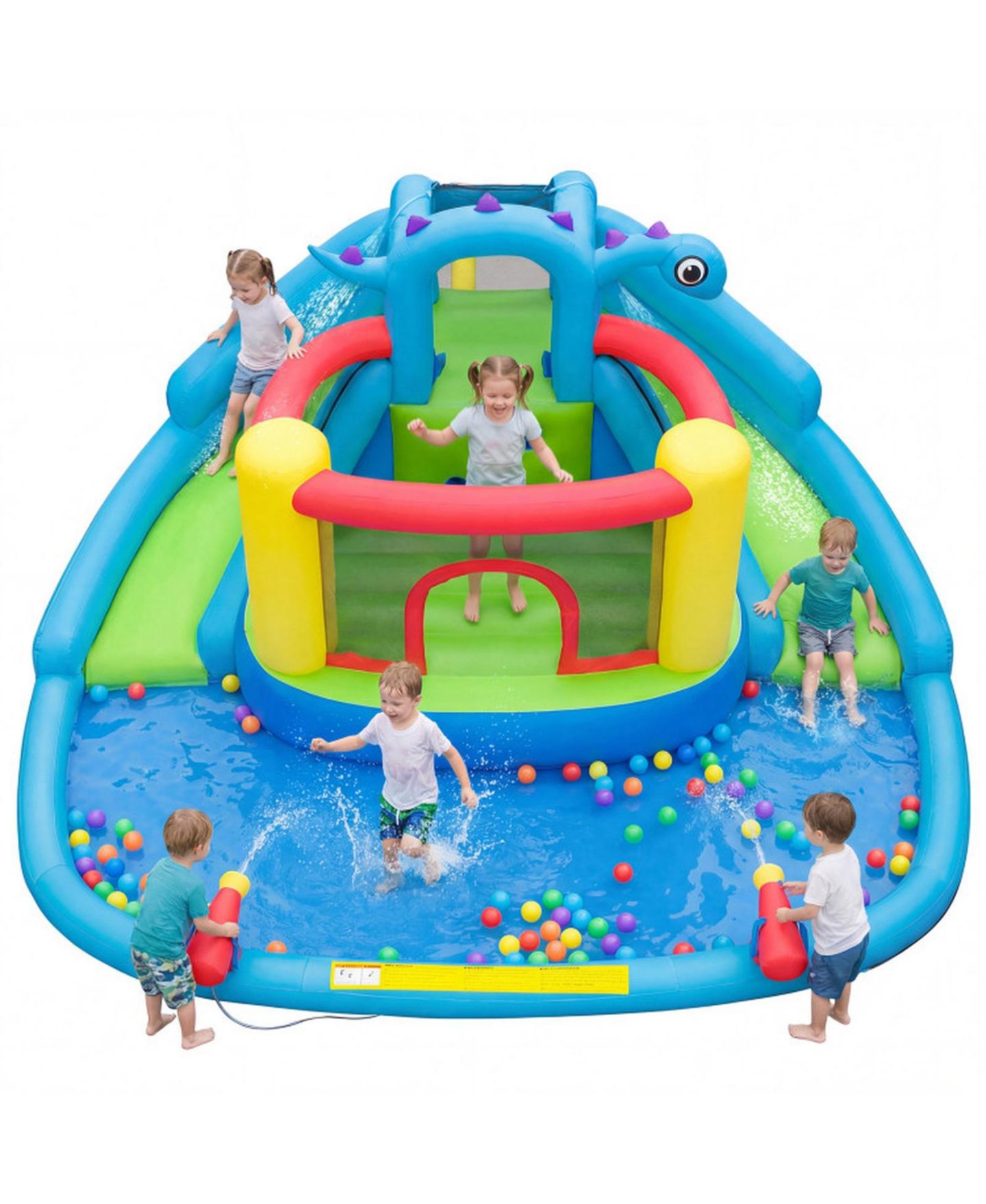 Детские игрушки HONGGE Dinosaur Inflatable Water Slide Bounce House with Double Slides and Splash Pool, Oxford Cloth, Holds 3 Players, Ages 3-10, цвет: Зелёный — фото 11