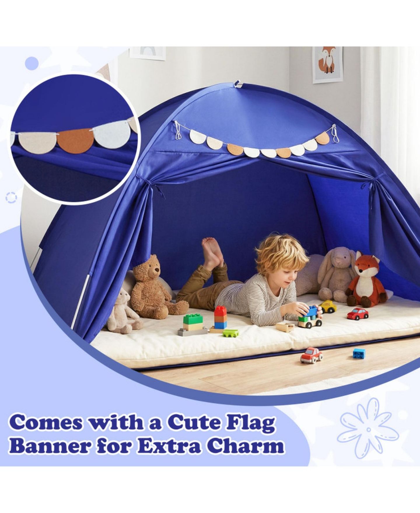 Детские игрушки HONGGE Two Windows Twin Bed Canopy Tent, 2-Piece, Ages 3+, цвет: Тёмно-синий — фото 8