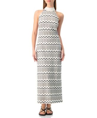 Women's Zigzag Knit Halter Neck Sleeveless Midi Dress