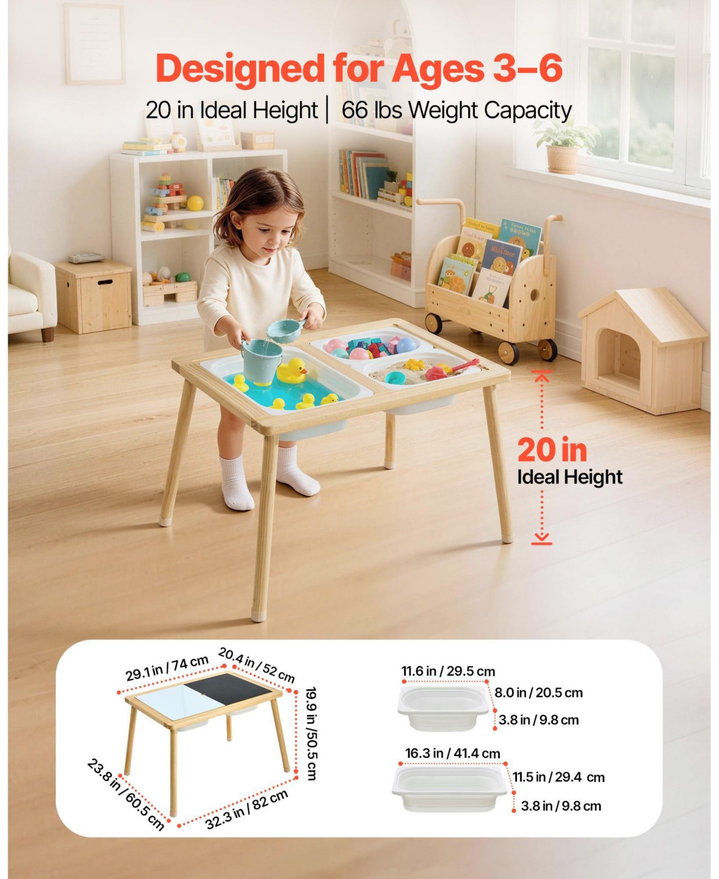 Детская игрушка HONGGE Reversible Wooden Sensory-Play Activity Table, от 3 лет, цвет: Натуральный сосновый — фото 3