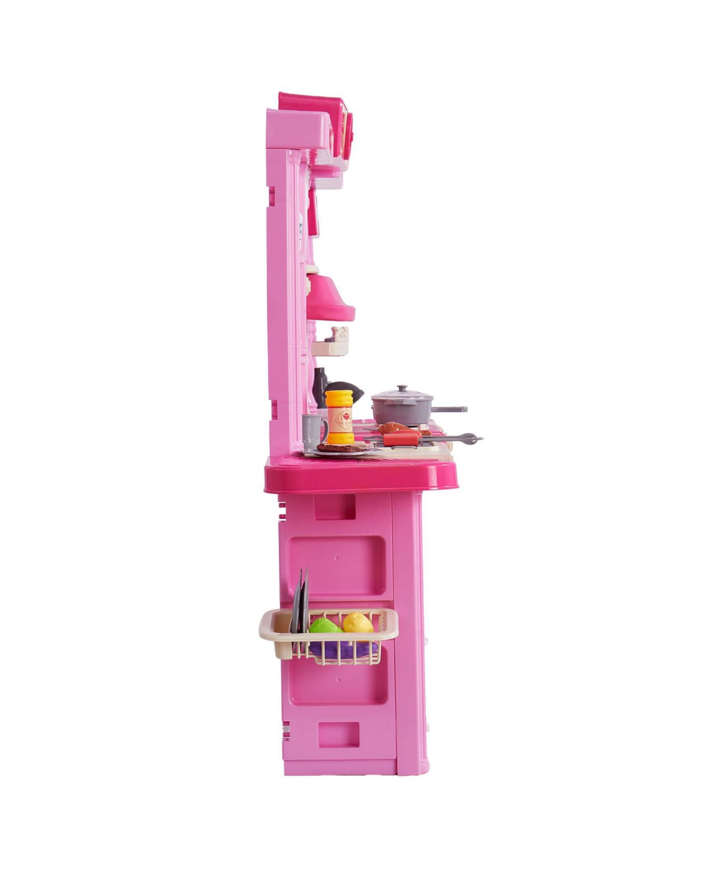 Детский игровой набор HONGGE 3-in-1 Kitchen Playset with Lights and Sounds, 74 Cooking Accessories, Ages 3+, цвет: Розовый — фото 3