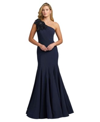 Petite Crepe One Shoulder Gown With Flower Detail