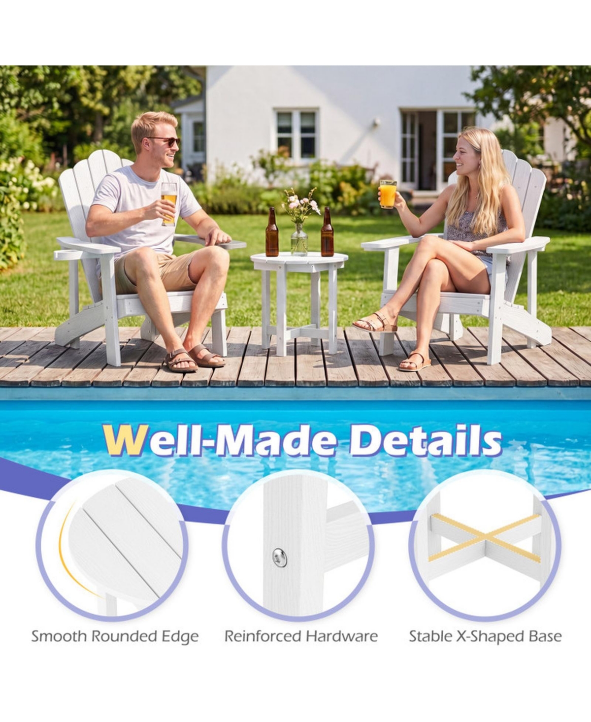 Sugift Hips Adirondack Side Table with Weather-Resistant Waterproof Top