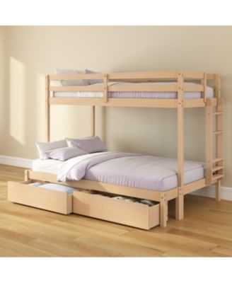 Bear Furniture Plywood Twin/Full Bunk With Underbed Storage Drawers, Oak Embossed