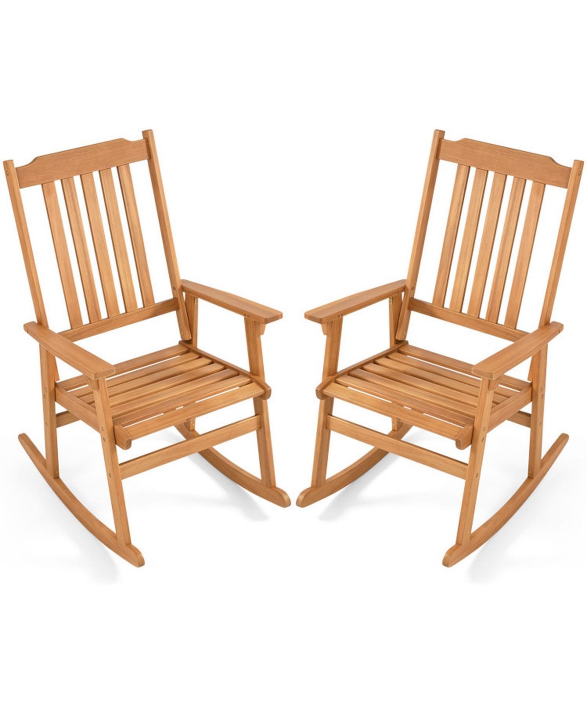 Sugift Acacia Wood Oversized Rocking Chair with High Back and Armrests for Outdoor Use (set - 2) - Natural
