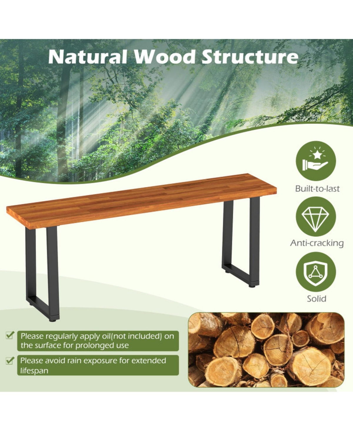 Sugift Set of 2 Wood Patio Dining Benches 47.5 Inch Long for Entryway Poolside