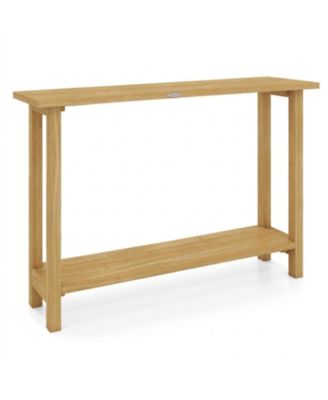 47 in Solid Teak Wood Console Table with Storage Shelf