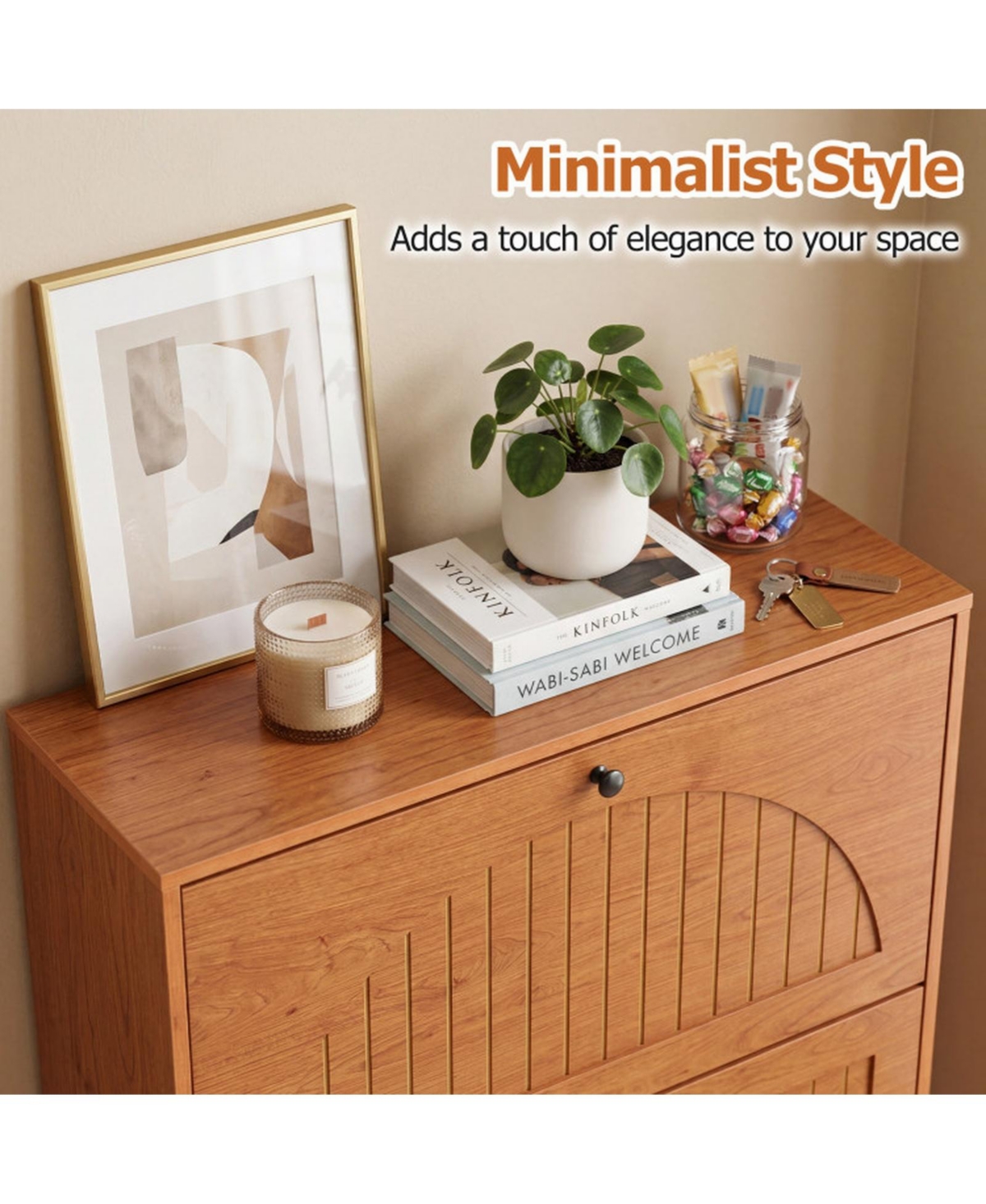 Sugift Narrow Shoe Cabinet with 2 Flip Drawers Adjustable Removable Shelves 9.5in Depth for Entryway