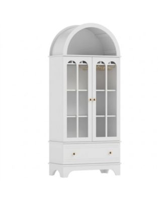71.5 Inch Arched 5-Tier Cabinet with Tempered Glass Doors and Wine Rack