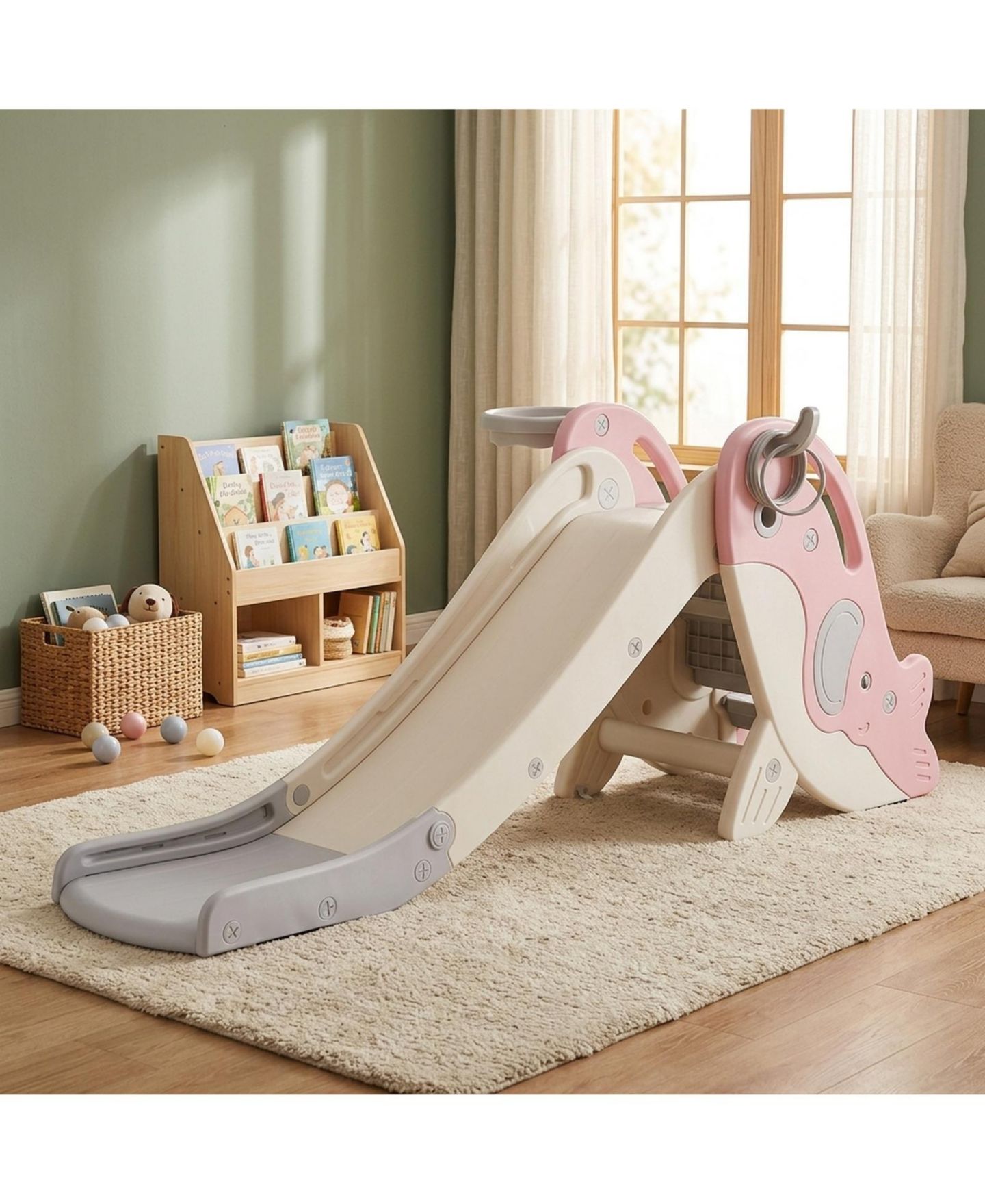 Детский игровой набор SUGIFT 4-in-1 Foldable Whale Design Slide Playset, 160 lbs Capacity, Ages 3+, цвет: Розовый — фото 3