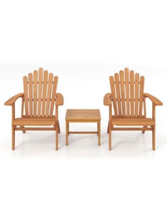 2-Piece Solid Wood Adirondack Chair Set with Side Table for Deck Garden Porch