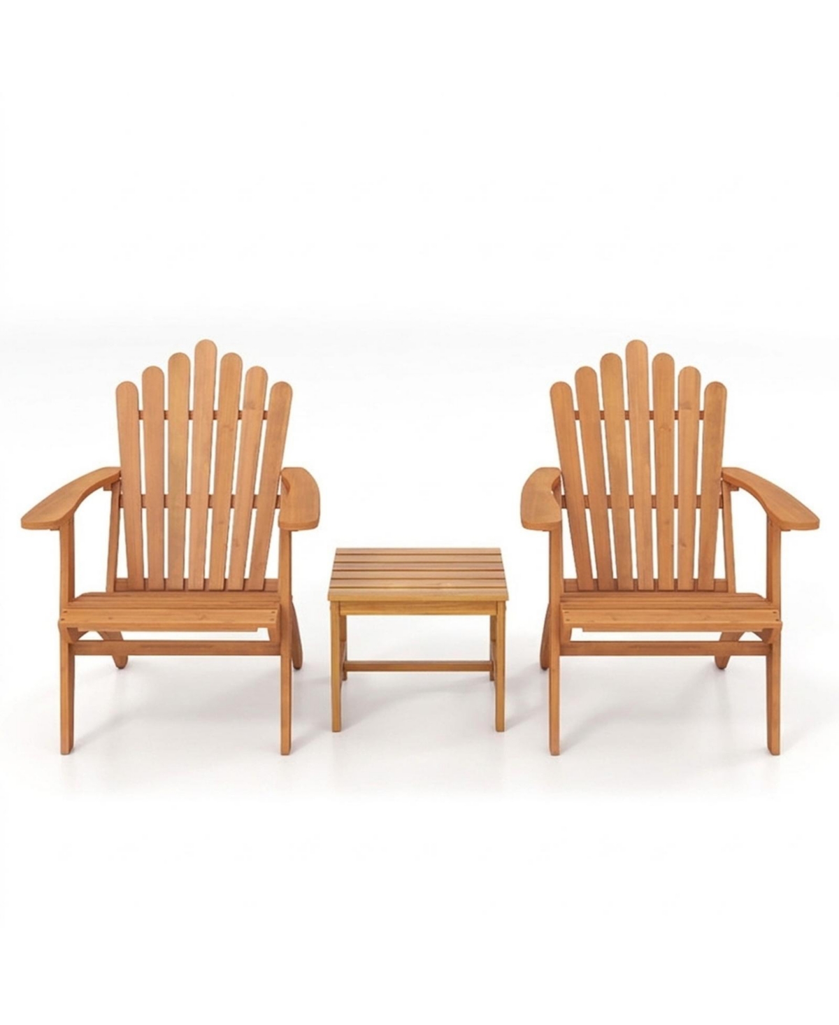 Sugift 2-Piece Solid Wood Adirondack Chair Set with Side Table for Deck Garden Porch - Natural