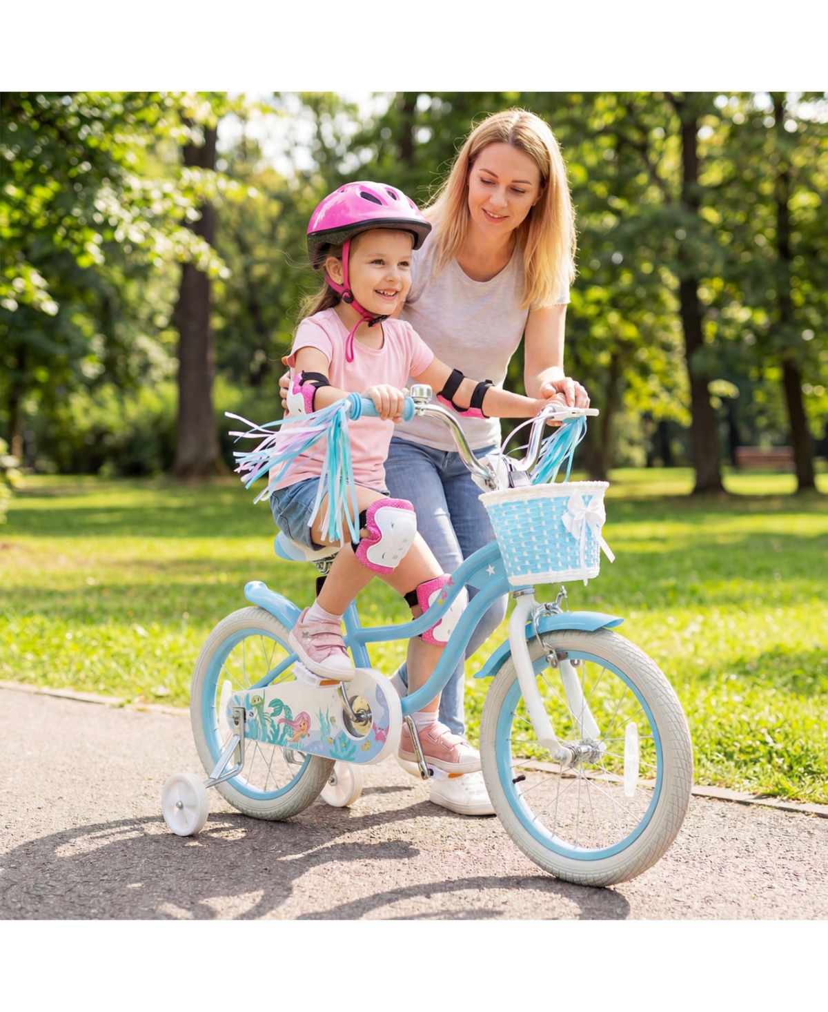Slickblue Sea Princess 16" Adjustable Kids' Bicycle With Basket, Ages 4-7