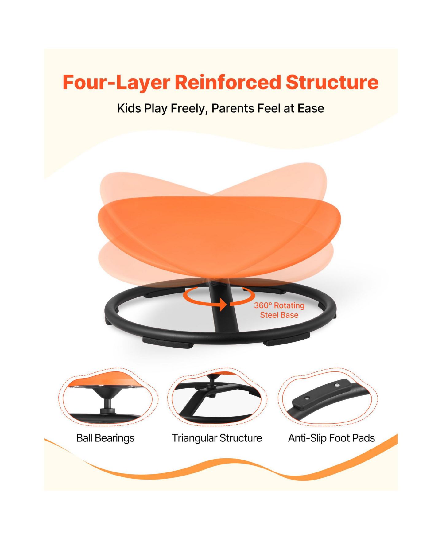 Детская игрушка HONGGE Sensory Spinning Chair with Non-Slip Metal Base, Builds Balance and Core Control, Ages 3-12, цвет: Оранжевый — фото 4