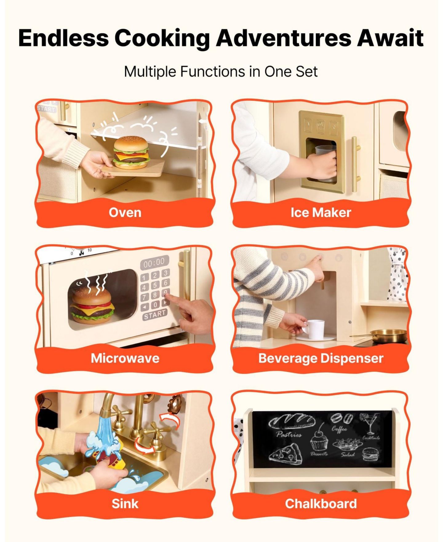 Детские игрушки HONGGE Realistic Lights and Sounds Wooden Play Kitchen, 12-Piece, Ages 3+, цвет: Белый — фото 9