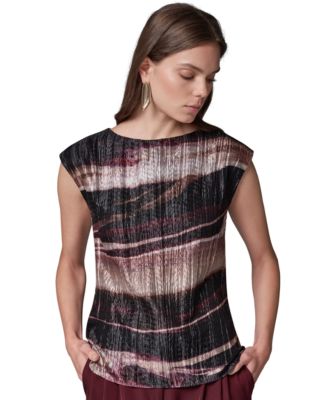 Petite Sleeveless Boat Neck Print Blouse