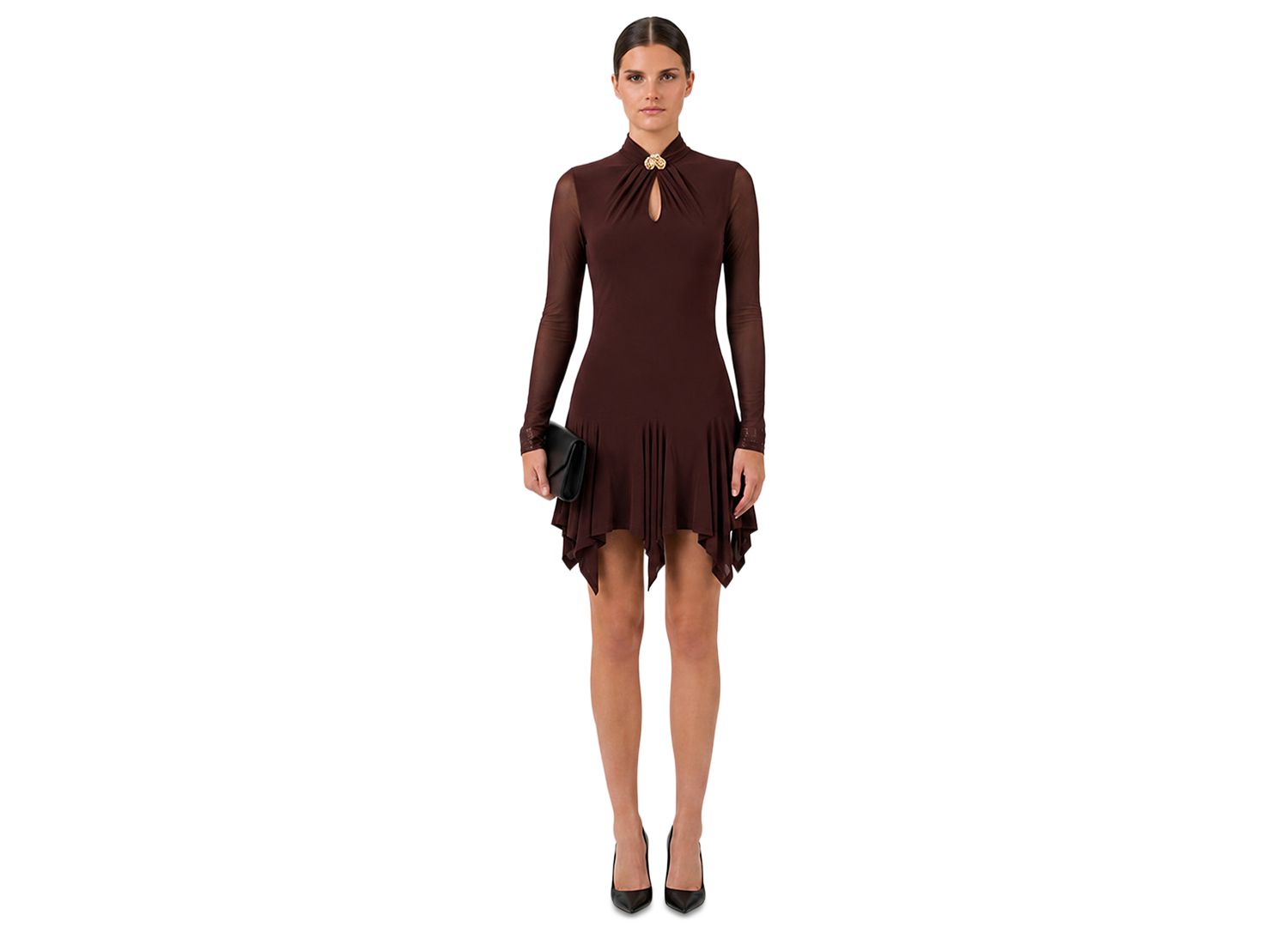 Women's Mesh Long-Sleeve Fit & Flare Dress