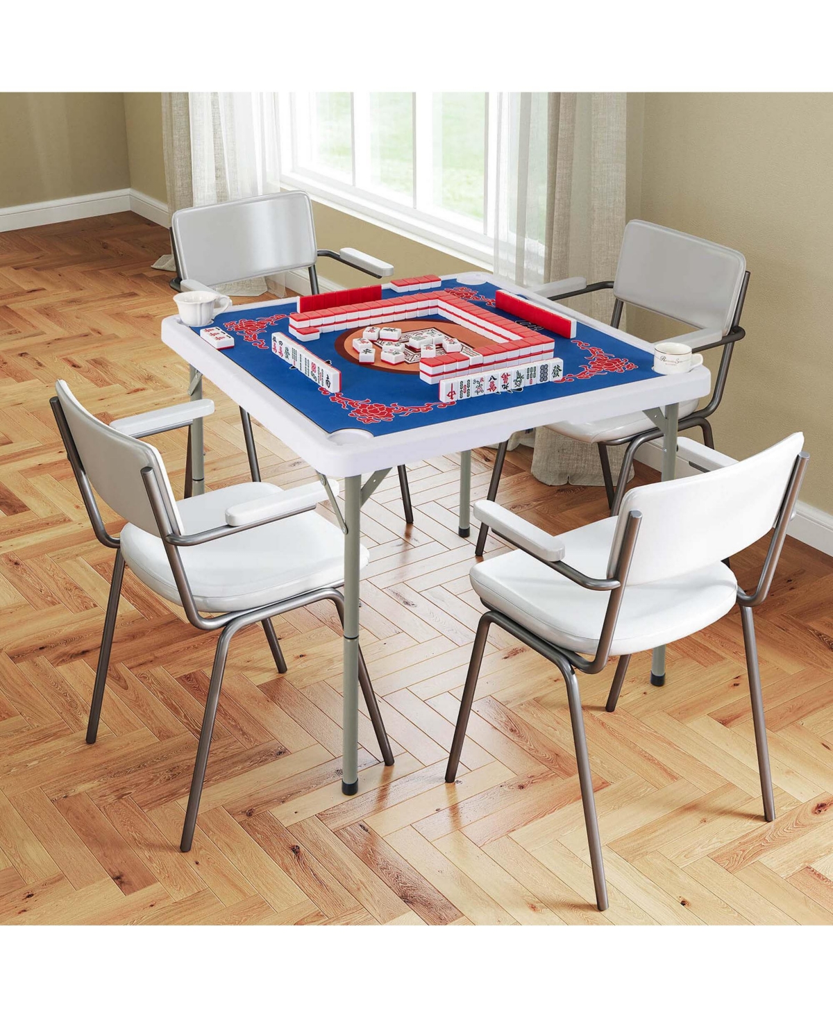 Costway Folding Mahjong Table with Cup Holders and Carrying Handle, Ages 18+