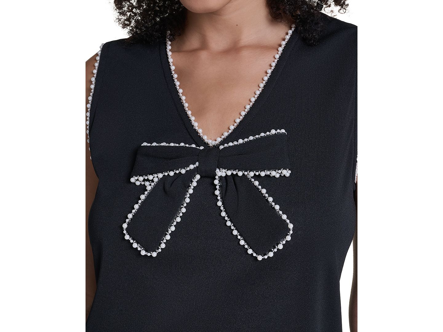 Женская блузка KARL LAGERFELD PARIS Petite Sleeveless V-Neck Bow Detail Blouse, цвет: Чёрный — фото 7