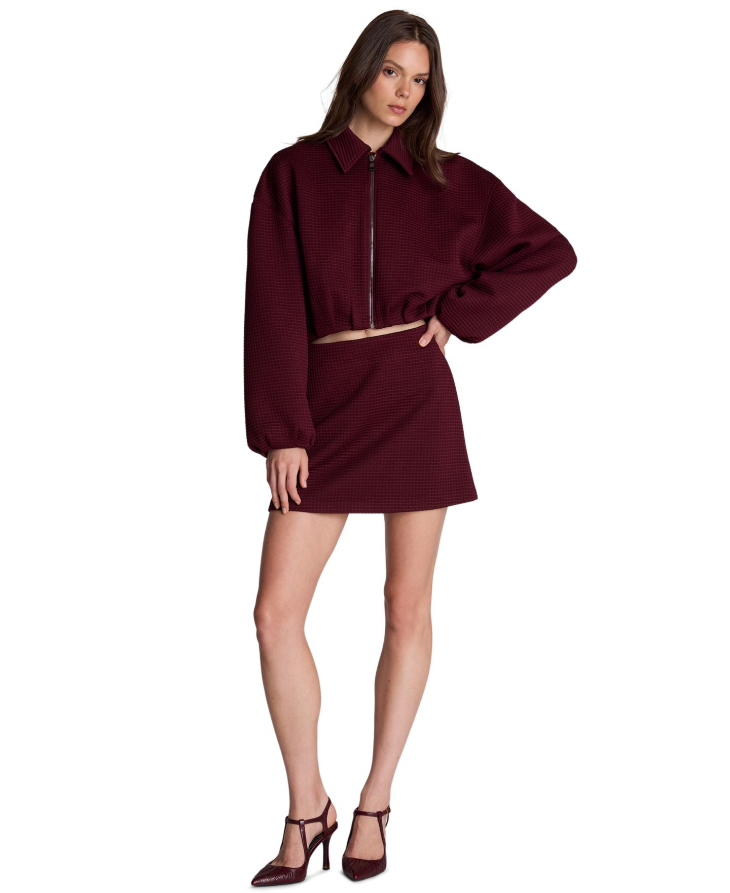 Женская юбка Kenneth Cole Pull on A-line Thermal Scuba Mini, цвет: Свекольный — фото 6