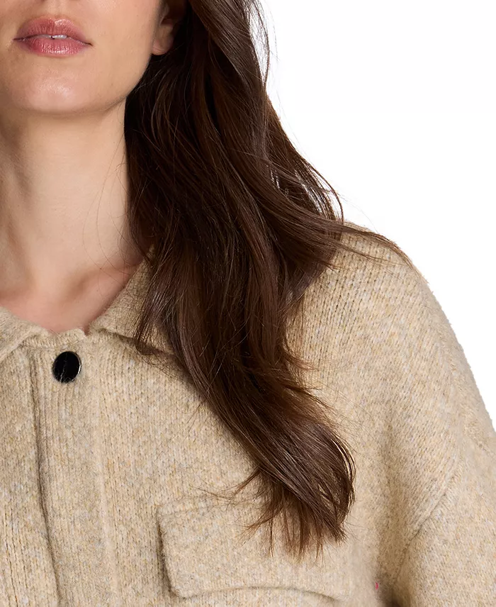 Women's Long Sleeve Collared Utility Sweater Jacket - thumbnail 5