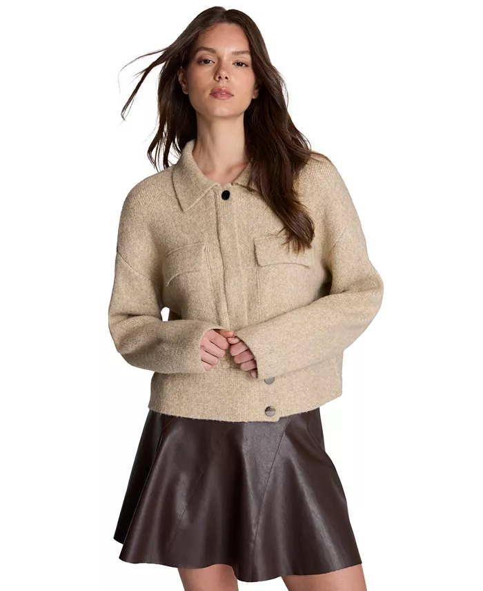 Women's Long Sleeve Collared Utility Sweater Jacket - thumbnail 2