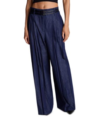 Women's High Rise Fly Front Pleat Wide Leg