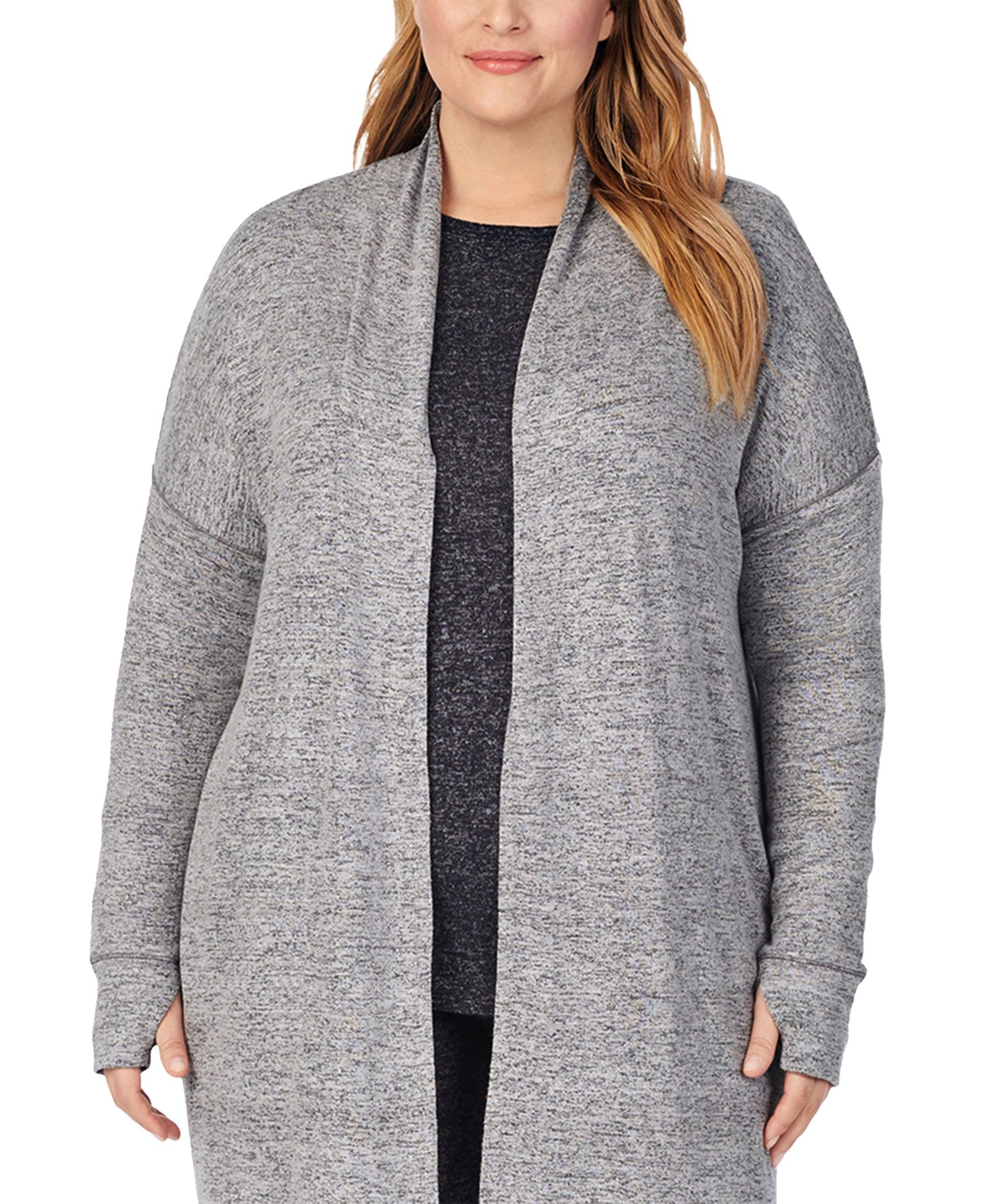 Plus Size SoftKnit Shawl Collar Thumbhole Sleeves Wrap