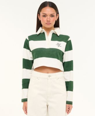 Juniors' Good Sport Striped Cropped Polo Shirt