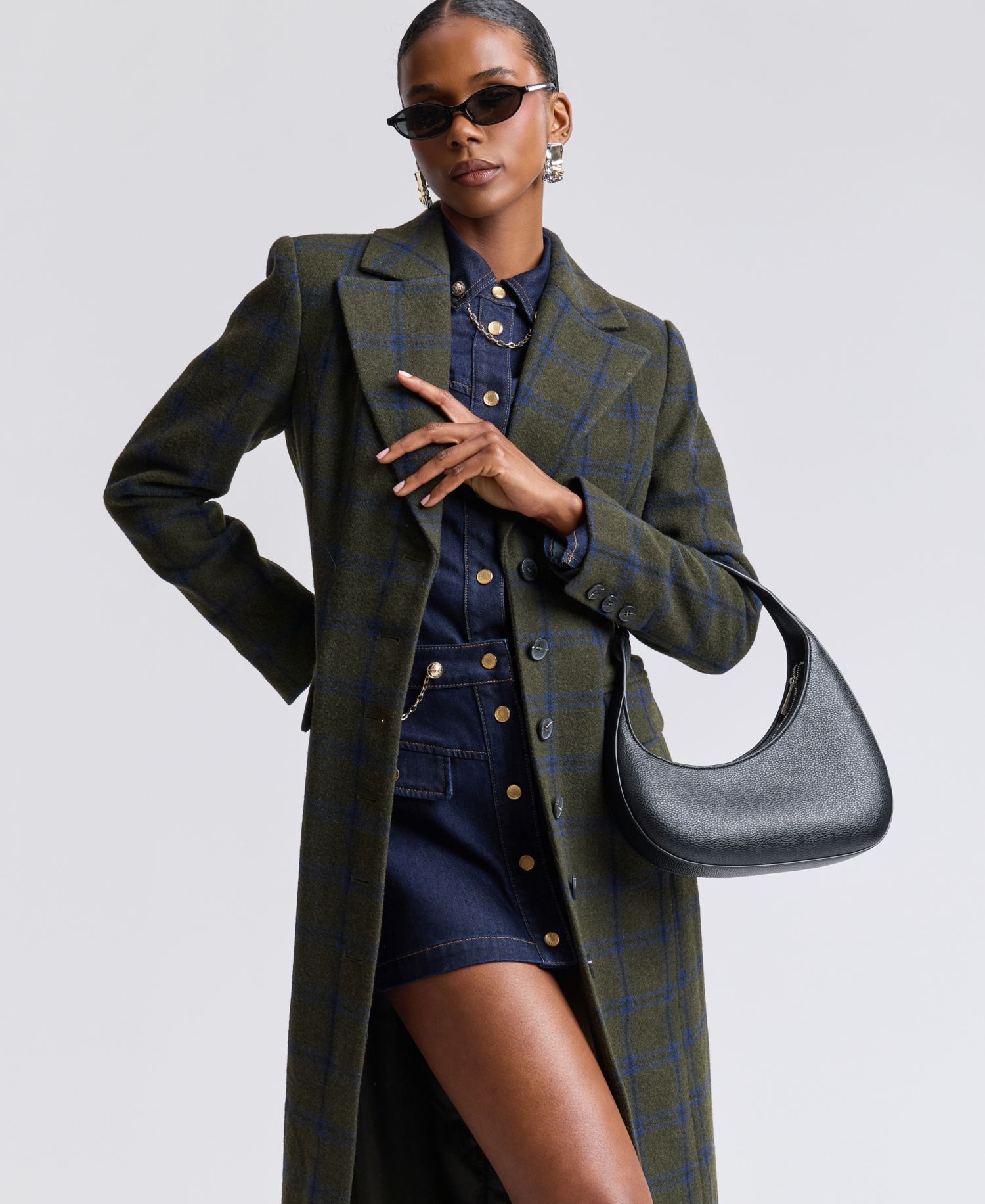 Women's Plaid Wool-Blend Spread Collar Button-Front Coat
