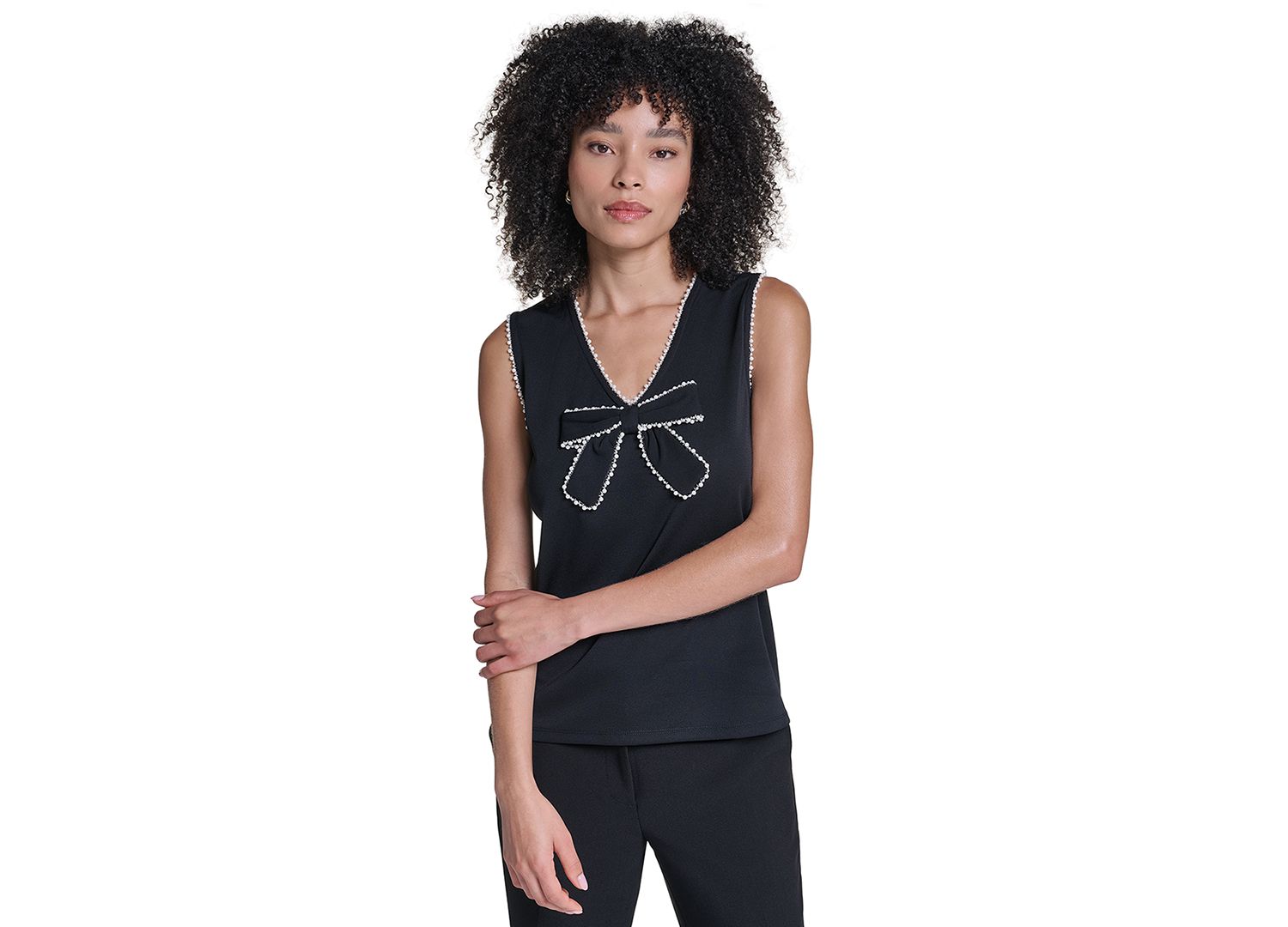 Petite Sleeveless V-Neck Bow Detail Blouse