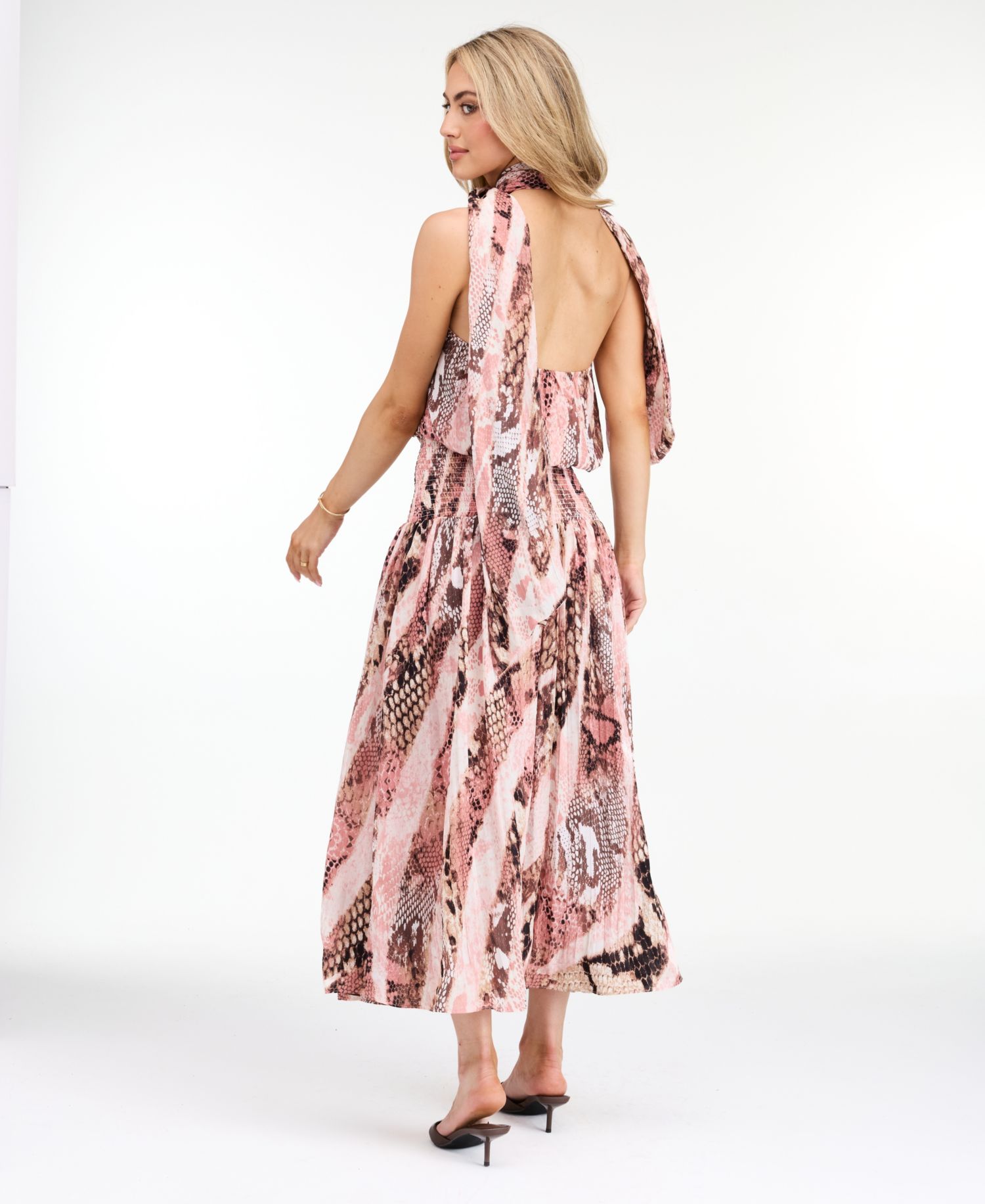 Women's Dahlia Yoryu Halter Snake-Print Open-Back Maxi Dress