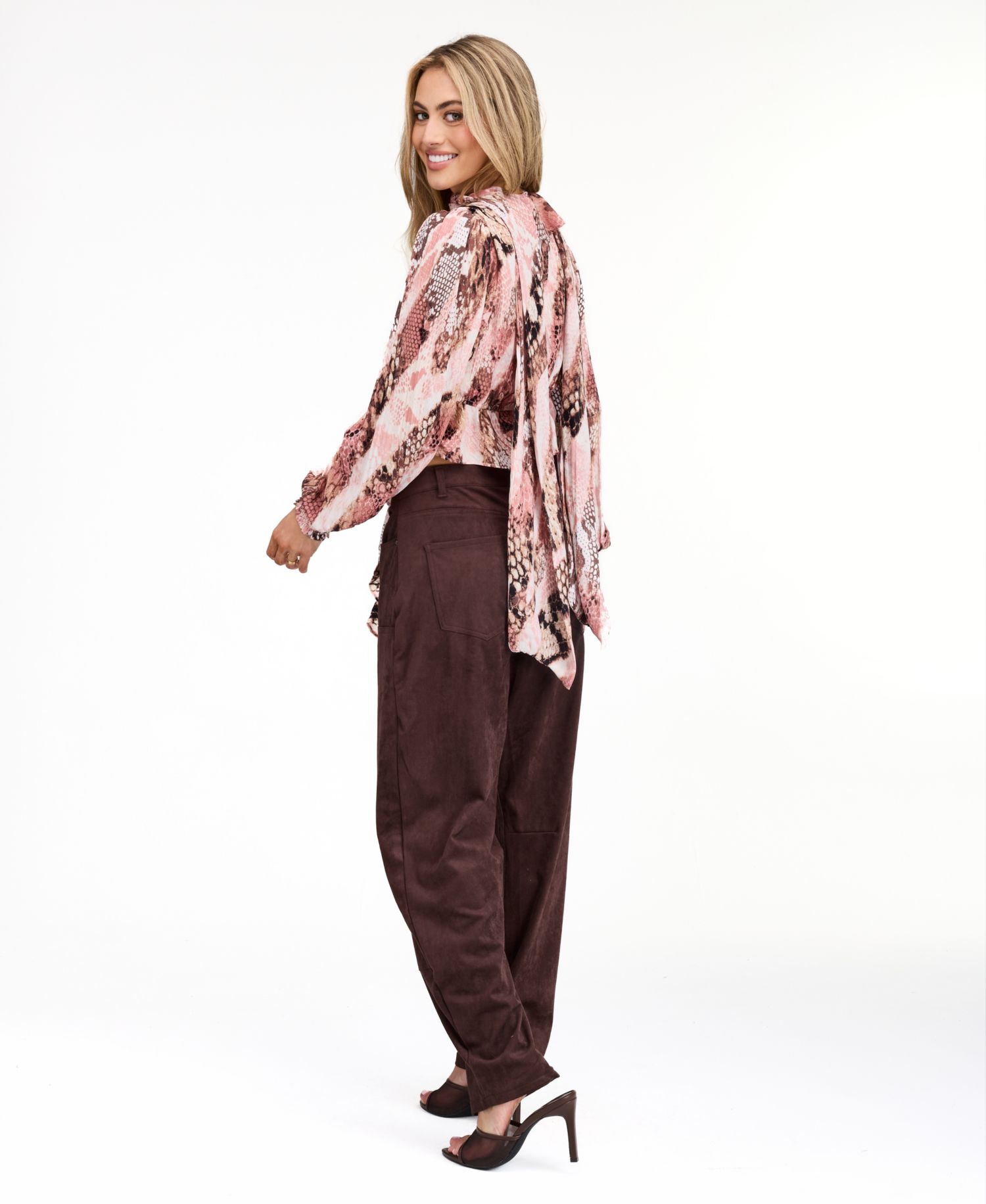 Women's Audrey Yoryu Long-Sleeve Ruffle Snake-Print Blouse