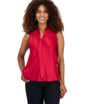 Women's Tie Front Sleeveless Satin Blouse