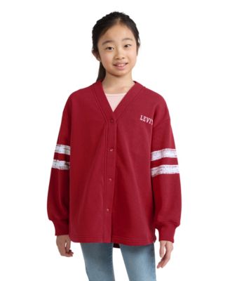 Girls' 7-16 V-Neck Varsity Fleece Cardigan Sweater