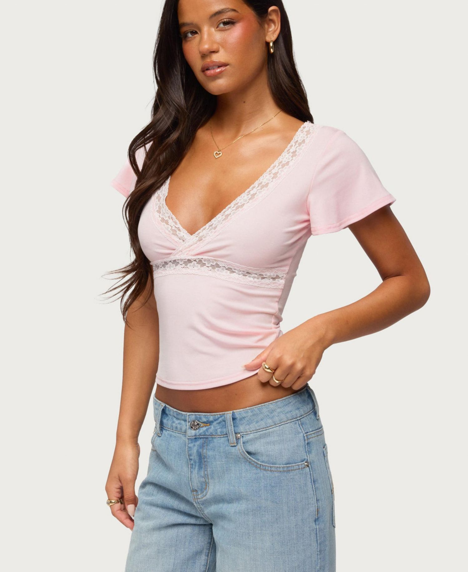 Womens Yvetta Lacey Flutter Sleeve Top