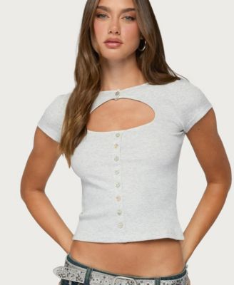 Women's Tyla Short-Sleeve Cropped Keyhole-Cutout Top