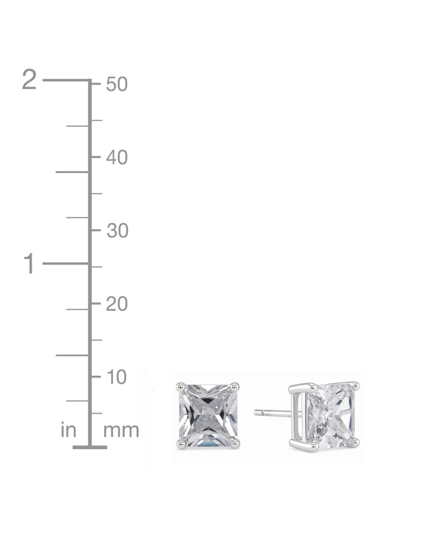 Silver Plate Cubic Zirconia 7.5mm Square Stud Earring